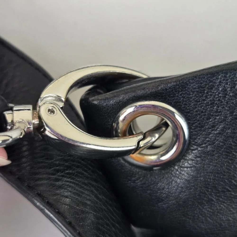 Margot Black Leather Crossbody Bag Top Zip Exterior Pockets Silver Hardware